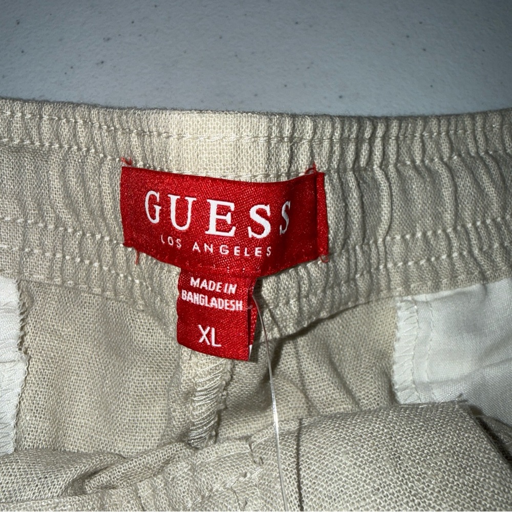Guess Men's Linen Shorts khaki Size Xl Beige Drawstring New NWT Pockets - Picture 3 of 12